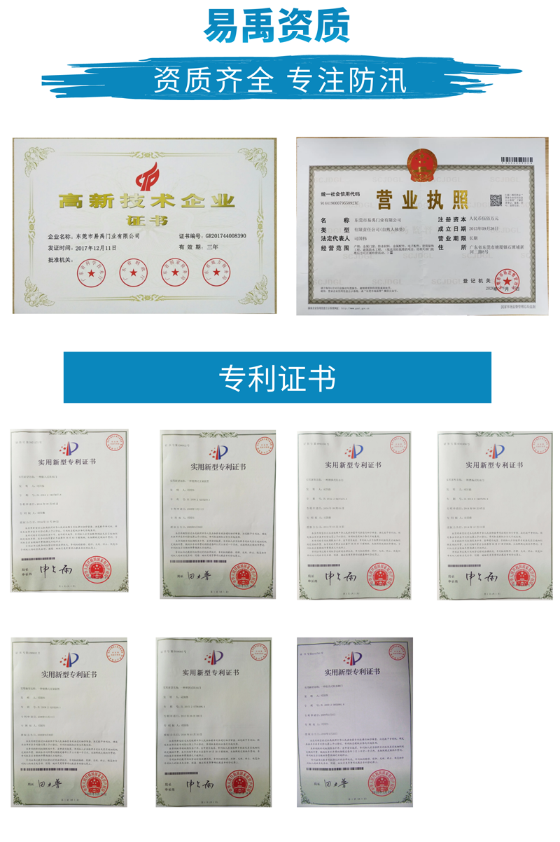 不锈钢防洪门专利证书